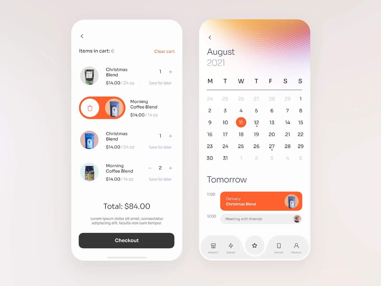 Coffee app UI exploration